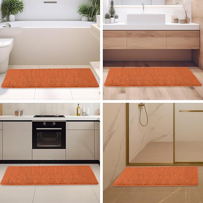 Burnt Orange Bathroom Rugs – Absorbent and Washable Bath Mat, Non-Slip, Thick Soft Chenille Bath Rugs for Bathroom Floor, Shower, Sink - 26" x 44"