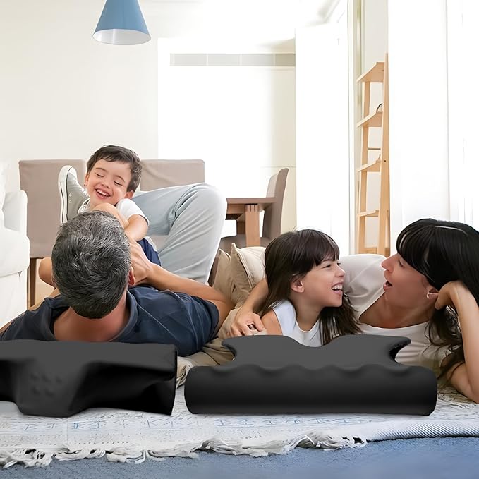 Cervical Pillow for Neck Pain Relief, Cooling Contour Memory Foam Pillows Support Odorless Ergonomic Neck Pillow Adjustable Orthopedic Bed Pillow for Side Back Stomach Sleeper,Black