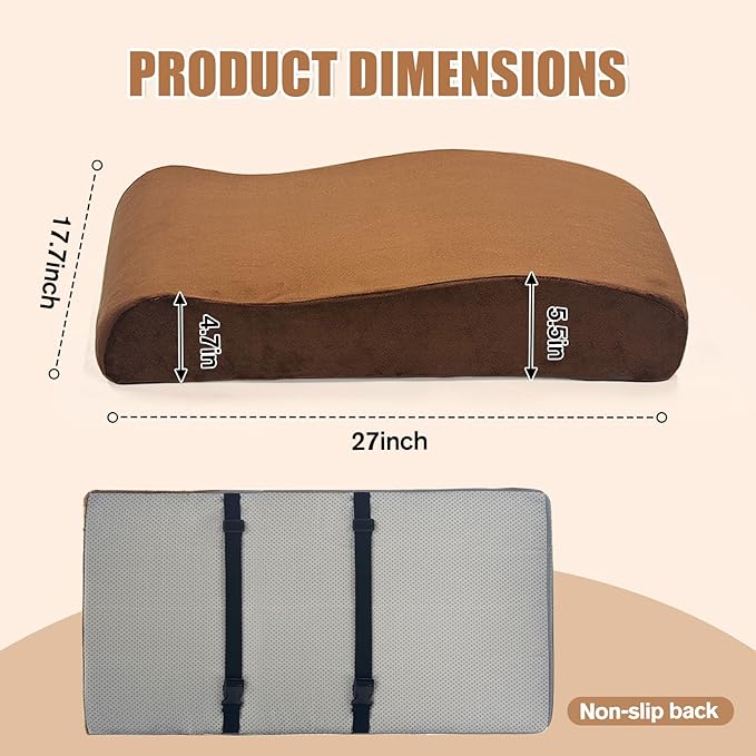 2 in 1 Recliner Neck and Lumbar Support Pillow Ergonomic Foam Cushion with Anti-Slip Backing & Adjustable Straps for Chair, Sofa, or Glider(Brown)