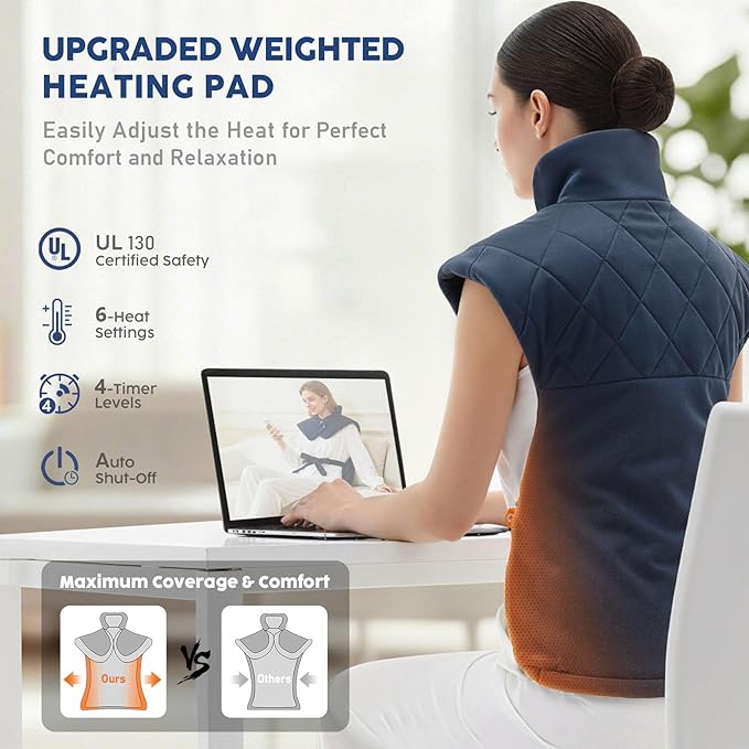 Mothers Day Gifts for Mom Her, Electric Heating Pad for Neck Shoulders and Back Pain Relief, Large Weighted Neck Shoulders & Back Heat Pad, 6 Heat Settings Auto-Off, Gray