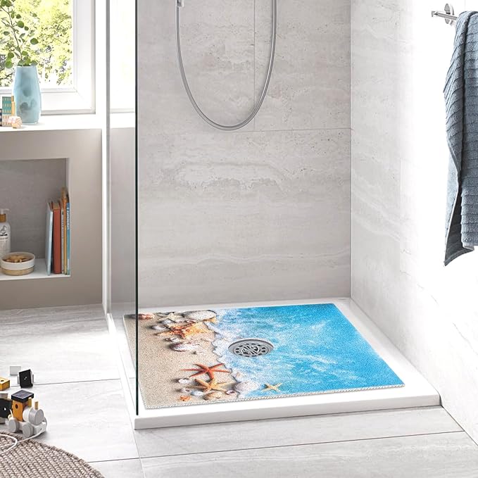 Square Shower Mat Non Slip: 32 x32 Inch Extra Large Shower Mats with Drain Hole in Middle - PVC Loofah Anti Slip Shower Floor Matt for Inside Shower