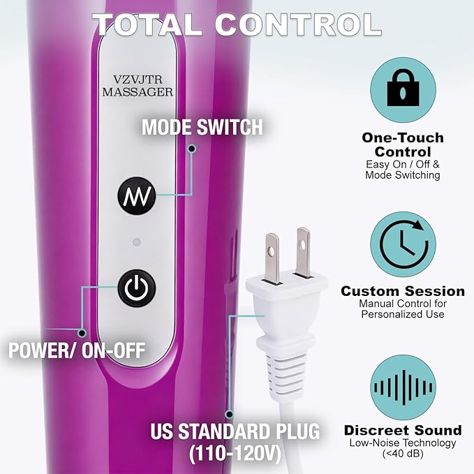 Handheld Electric Back Massager, 10 Speed Wired Deep Tissue Vibrating Massager for Muscle Aches (Purple)
