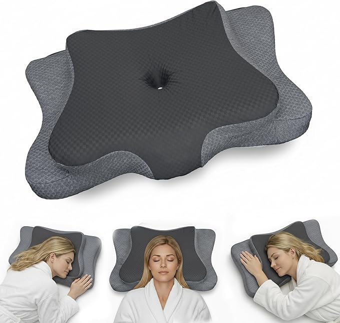 Ergonomic Cervical Neck Pillow for Sleeping – Cooling Memory Foam Cervical Pillow for Side Sleepers and Back Sleepers – Contour Neck Support (Dark Grey, Cooling)