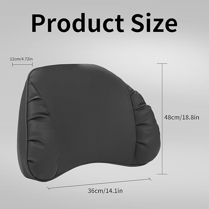 Lumbar Support Pillow for Car Seat, Memory Foam Leather Lumbar Pillow for Lower Back Pain Relief - Back Cushion for Driving - Chair Support for Office Chair, Gaming Chair, Black, 1 Pack