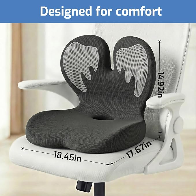 Memory Foam Seat Cushion,Orthopedic Ergonomic Seat Cushions for Tailbone,Sciatica, and Back Pressure Relief,L-Shaped Design & Adjustable Strap,Lumbar Support Pillow for Office,Car,Desk Chair