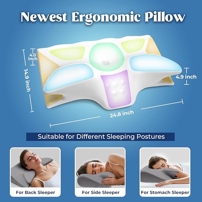 Cervical Pillow for Neck Pain Relief, Cooling Contour Memory Foam Pillows Support Odorless Ergonomic Neck Pillow Adjustable Orthopedic Bed Pillow for Side Back Stomach Sleeper with Pillowcase,Grey