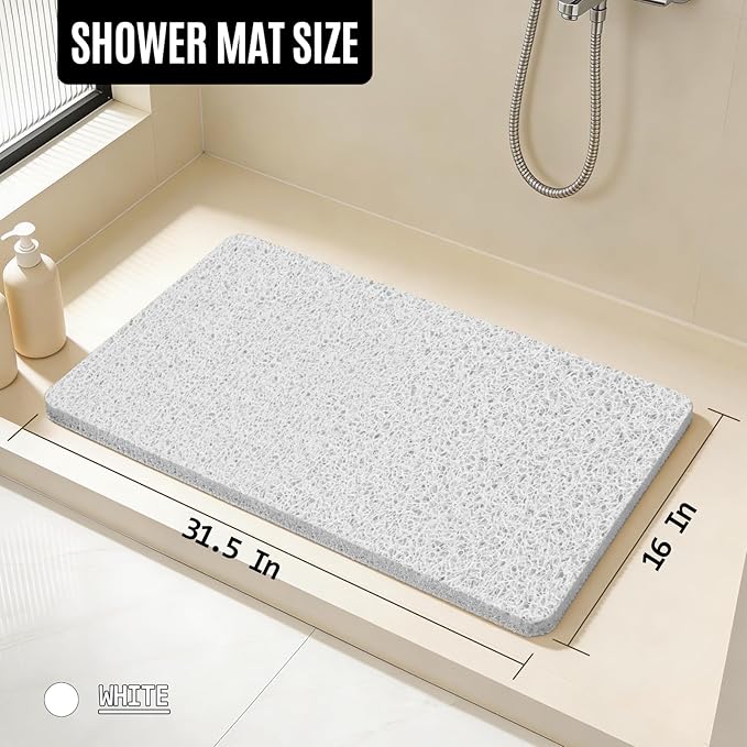 Joyhalo Shower Mat Bathtub Mat Non Slip, Bathmats Non Slip, Quick Drying Foot Scrubber Loofah Mats for Shower, Tub, Bathroom, Home, 31.5x16inch, White