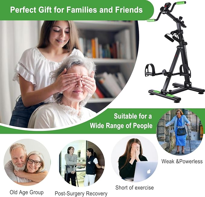 Pedal Exerciser Bike for Seniors, Arm Leg Hand and Knee Elderly Exercise Equipment, Sitting Home Exercise Machine for Total Body, Upper and Lower Limb Physical Therapy Trainer