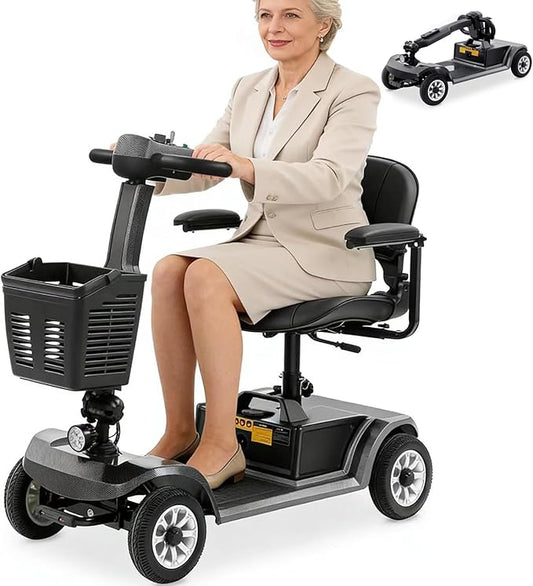 Easy-to-Operate Mobility Scooter for Seniors, 418 lb Weight Capacity, 20KM Long Range, 5-Step Quick Assembly & Folding, FDA Registered