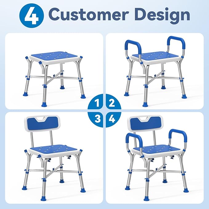 Loyoda FSA/HSA Eligible Shower Chair for Inside Shower with Reinforced Crossing Bar, Heavy Duty Shower Seat 500lbs with Padded Arms and Back, Height Adjustable Shower Chair for Elderly and Disabled