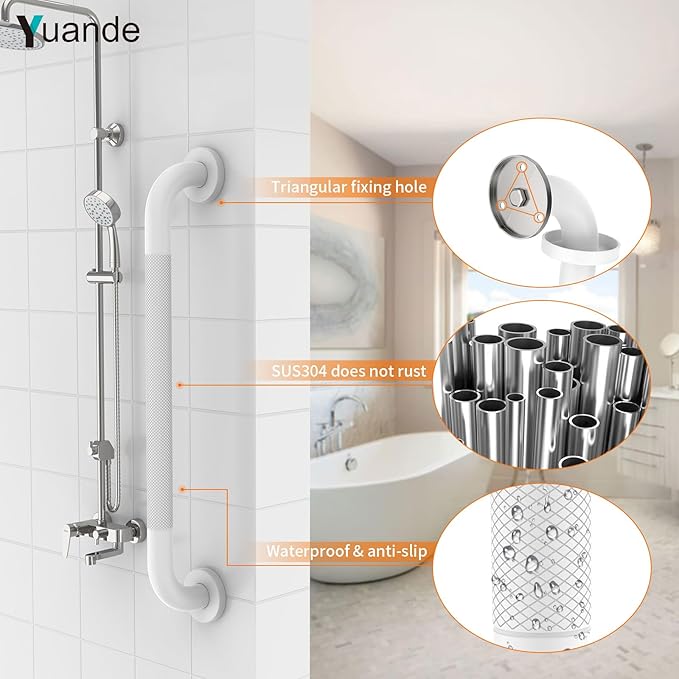 4 Pack 24 Inch Shower Grab Bar, YuanDe White Bathroom Grab Bar Handle w/Anti-Slip Knurled Grip, Stainless Steel Bath Balance Bar,1.25" Diameter Safety Hand Rail Support,Handicap Injury Elderly Senior