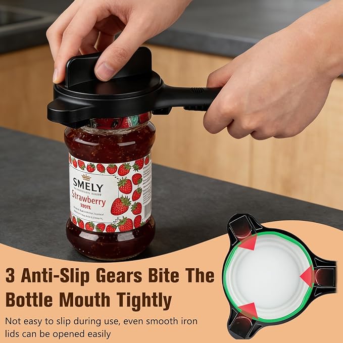 4 in 1 Multi-Purpose Jar Opener,Magnetic Stainless Steel Can Opener with Ergonomic Handle,Multi Size Lid Tool for Jars Cans Wine Bottles, Home Kitchen Helper(Black)