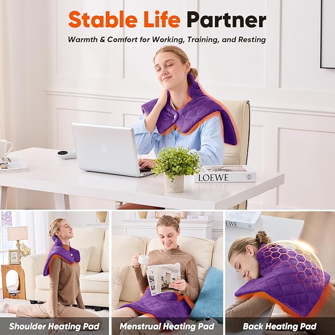 Purple Weighted Heating Pad for Neck Shoulders and Back, Mothers Day Gifts for Mom Wife Grandma, Birthday Gifts for Mom Older Women, Electric Heated Blanket with 9 Heat Options 4 Auto-Off Timer