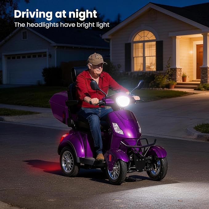 Super Large Electric 4 Wheel Mobility Scooters, Heavy Duty 800W Wheelchair Device, 25 Miles Long Range, All Terrain Mobility Scooter，Speed Adjust, Remote Key,Receive Ready to Ride (Purple)