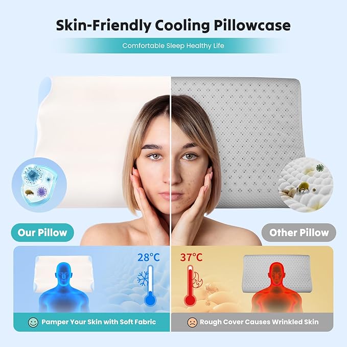 DUMOS Cervical Pillow for Neck and Shoulder, Contour Memory Foam Pillow, Ergonomic Neck Support Pillow for Side Back Stomach Sleepers with Pillowcase
