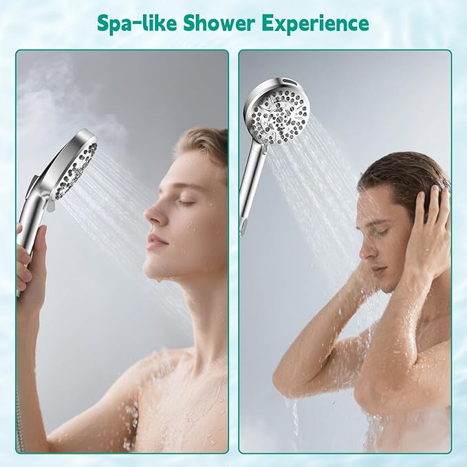 Hibbent cUPC Certified High Pressure 10-mode Shower Head, Handheld Showerhead with Adjustable Brass Joint Holder, 71" Metal Hose, Anti-clog Nozzles, Built-in Power Wash to Clean Tub & Pets, Chrome