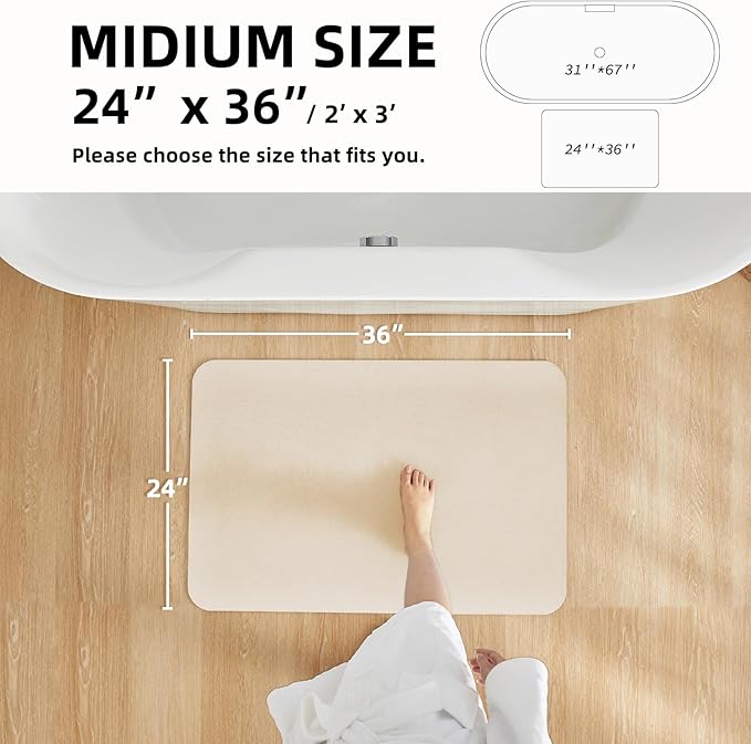 TYUU Bathroom Mat Quick Dry, Bathroom Rugs Non Slip Washable Thin Absorbent Bath Mat Fits Under Door Bathroom Floor Mat Perfect for Bath, Shower, or Sink 36"x48" Beige