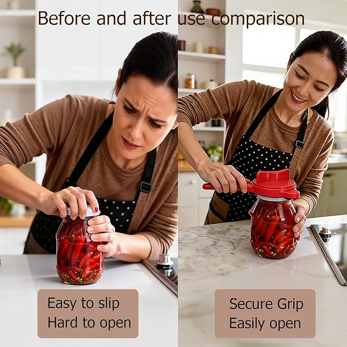 4-in-1 Jar Opener, Adjustable Jar Opener for Seniors, Kitchen Tool Designed Specifically for Seniors and Those with Limited Physical Strength, Suitable For Beer, Salad Dressing, Jar (Red)