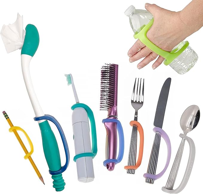 EaZyHold Senior Daily Living Aid, Elderly Care Pack Silicone Universal Cuff for Independence, Geriatrics and Assisted Living, Grip Handles for Hand Mobility (8-Pack)