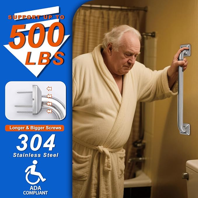 Bathroom Grab Bars Stainless Steel Handrail ADA Compliant 500lbs bathtubs and Showers Toilet Handle Safety for Handicap, Elderly, Disabled, Injury (24inches 2 Pack)