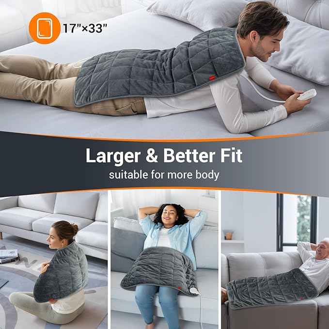 Comfytemp Weighted Large Heating Pad 17"×33" for Back & Period, FSA Eligible Far Infrared Electric Heat Pad, Mothers Day Gifts for Mom Women, HSA King Size Heated Pad with Evenly Filling Ceramic Bead