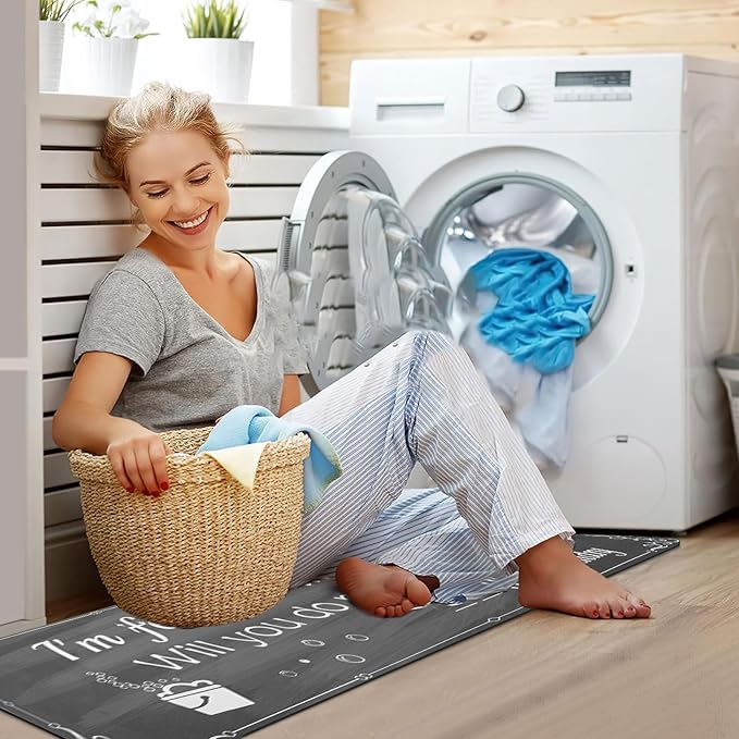 XLHOMO Laundry Room Rug Runner, 17"x60" Non Slip Nappa Leather Laundry Rugs, Grey Farmhouse Washable Floor Laundry Mats for Laundry Room, Entryway, Kitchen, Bathroom, Mudroom, Washroom, Hallway Decor