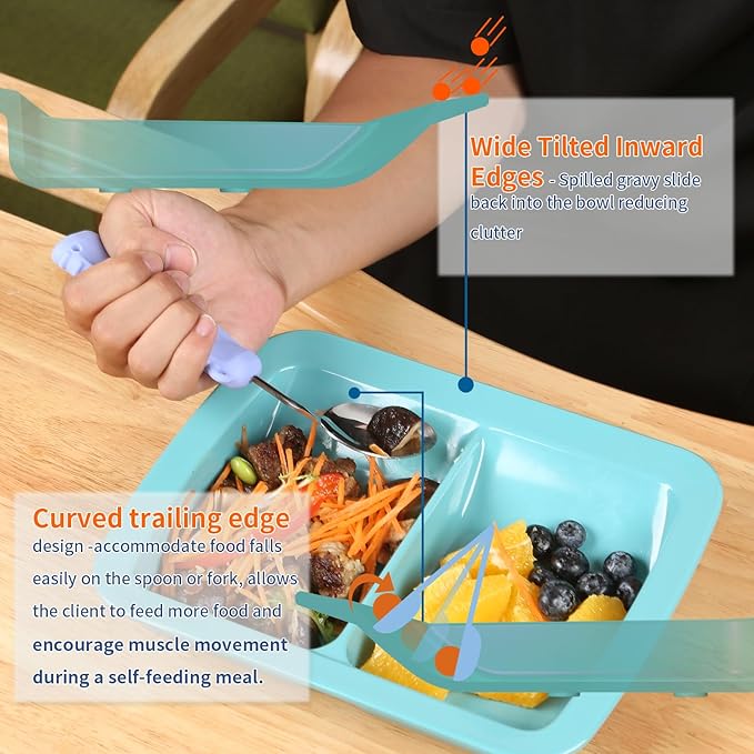Adaptive Utensils Scoop Weighted Plate,2 Section Divided Spill-proof Plates with Extra Wall for Elderly,Non-slip Disabled Products for Handicapped to Self-feeding-Pack of 1