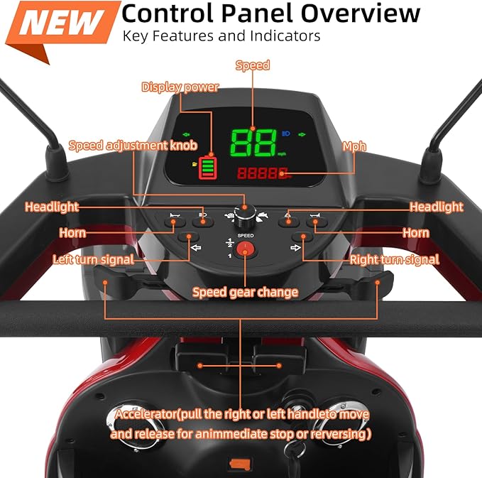 Heavy Duty Mobility Scooter for Seniors/Adults, 500LBS Capacity Electric Scooter, All Terrain Mobility Scooters, 1000W 15MPH, 13.78" Off Road Tires,32 Miles Long Range 4 Wheel Scooter, Red 32Miles