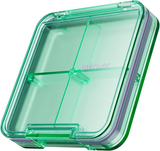 Small Pill Box, Travel Pill Organizer, Small Pill Case, Pill Container for Purse 4 Compartments, Daily Compact Travel Medicine Holder for Vitamins Medication (Green)