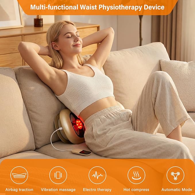 Electric Lower Back Massager with Spinal Decompression - Lumbar Traction Device with Heat & Vibration, Dynamic Airbag Adjustment for Sciatica Pain Relief, Home Use & Muscle Stiffness Gift for Parents