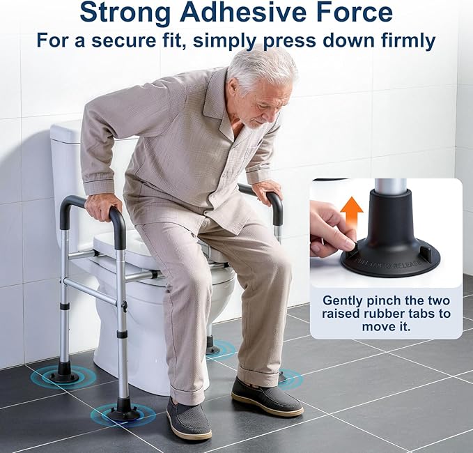 Adjustable Raised Toilet Seat with Handles for Seniors, 400lbs Capacity Elongated Toilet Seat Riser, Elevated Toilet Seat with Soft Cushion & Removable Armrests