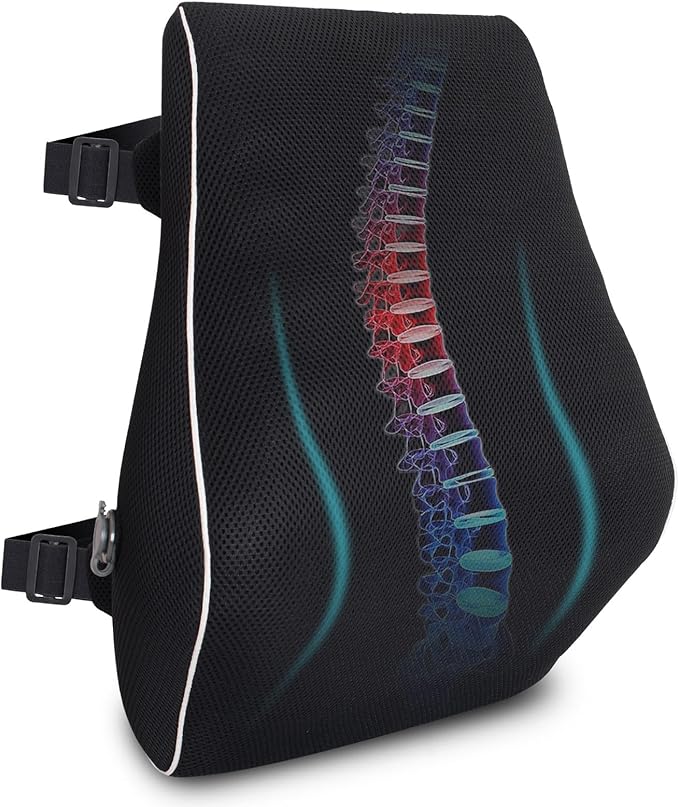 Keemall Lumbar Pillow Back Cushion Inflatable - Lumbar Support for Back Rest Office Chair Car Seat Travel and Home Ergonomic Design Lower Back Pain Relief (Black)