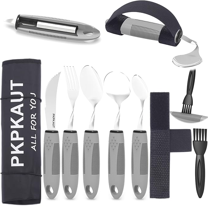 Weighted Parkinsons Utensils for Hand Tremors, Weighted Silverware for Parkinsons Patients Arthritic Hands, Built Up Utensils for Adults, Adaptive Eating Utensils for Disabled People Elderly