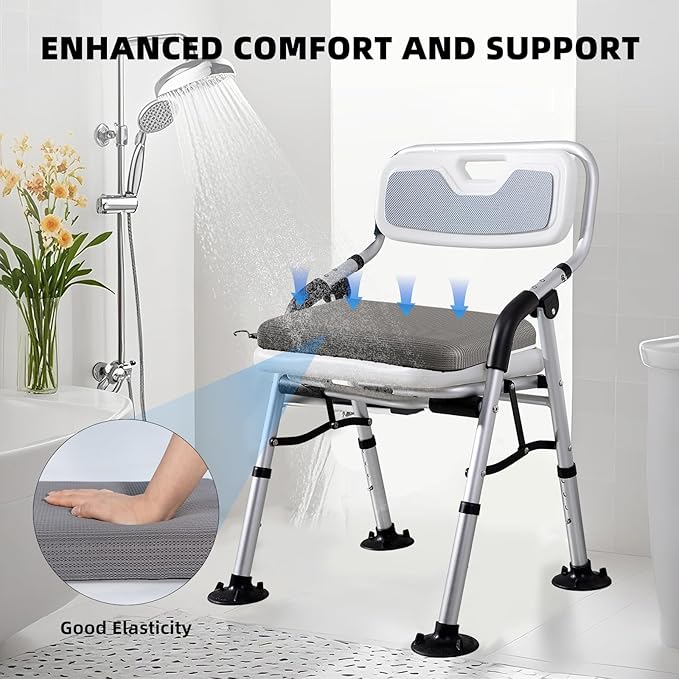 Shower Seat Cushion with Non-Slip Silicone Bottom, Shower Chair Cushion for Transfer Benches,Washable 3D Mesh Pad with Hook,Quick Drying Bathtub Chair Pad for Elderly, Pregnancy