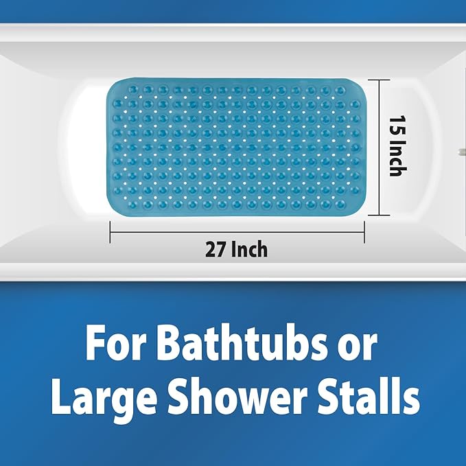 Theracare Blue Vinyl Non-Slip Bath Mat 15 X 27 Inch 19-110