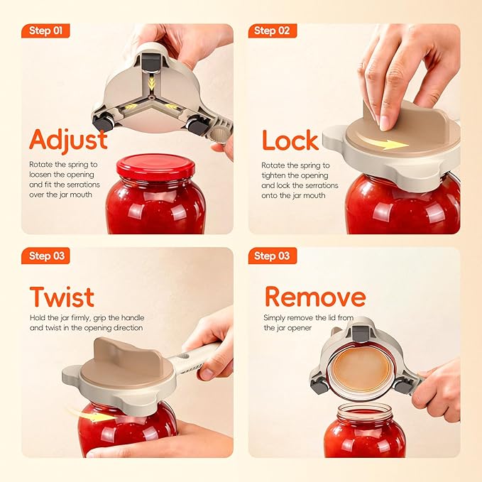 4-In-1Jar Opener,Jar Openers For Seniors,Adjustable Jar Opener Fits 1-3.5 Inch Bottle Caps,Perfect or Arthritis and WeakHands,Works Beer,Sauces,Canned Goods(Included Magnetic Hook) 2Pack