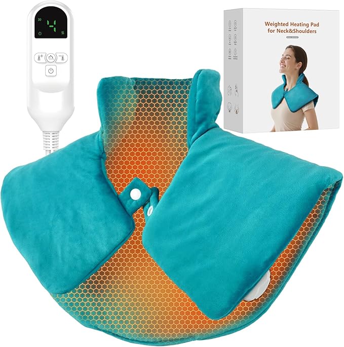 Weighted Neck & Shoulder Heating Pad for Pain Relief, Heated Neck Wrap w/ 6 Heat Options 4 Auto Timer, Machine Washable, Soothing Muscle Stiffness and Fatigue, Birthday Gifts for Dad Men Women Mom