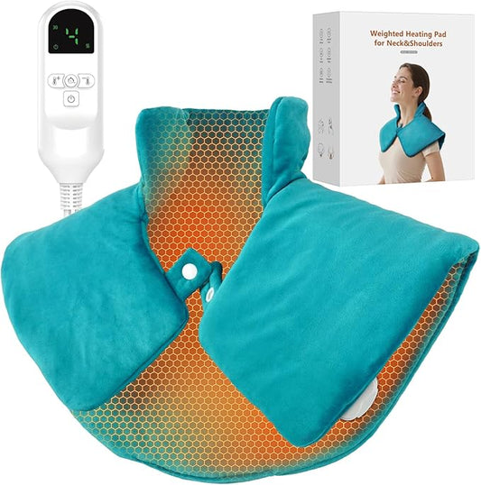 Weighted Neck & Shoulder Heating Pad for Pain Relief, Heated Neck Wrap w/ 6 Heat Options 4 Auto Timer, Machine Washable, Soothing Muscle Stiffness and Fatigue, Birthday Gifts for Dad Men Women Mom