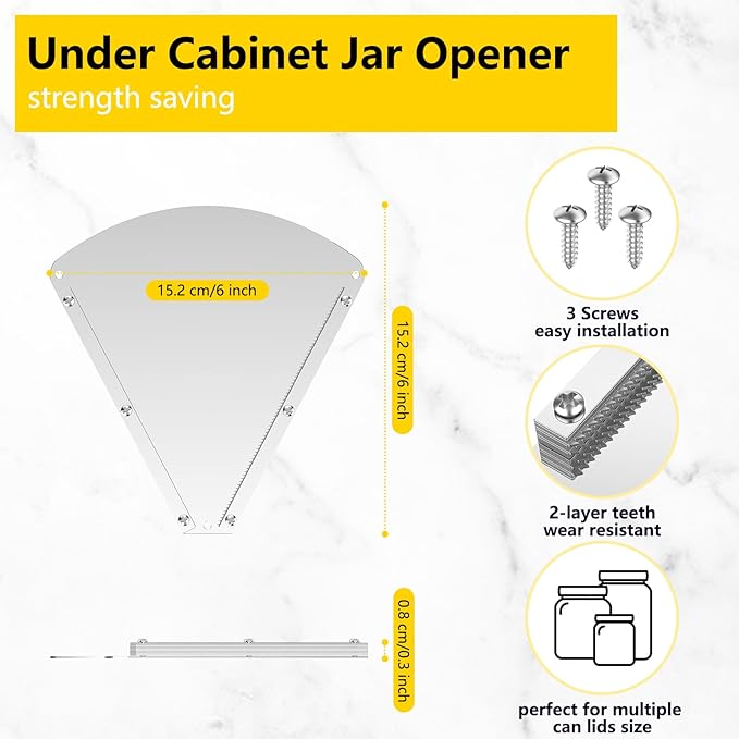 GeeRic Under Cabinet Jar Opener for Seniors, Upgraded Stainless Steel Jar Openers for Weak Hands, Space-Saving Easy Mount One Handed Kitchen Can & Bottle Opener