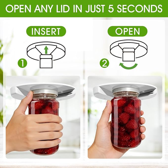Under Cabinet Jar Opener for Seniors with Arthritis, Heavy Duty Lid Opener for Weak Hands, Effortless Bottle & Can Opener, Space Saving Design, Kitchen Gadget