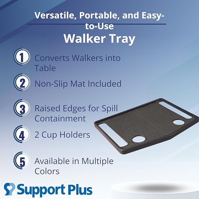 Support Plus Walker Tray Table - Mobility Table Tray for Walker, Non Slip Walker Tray Mat, Walker Accessories Mat, Cup Holder for Walker (21"x16") - Royal Blue