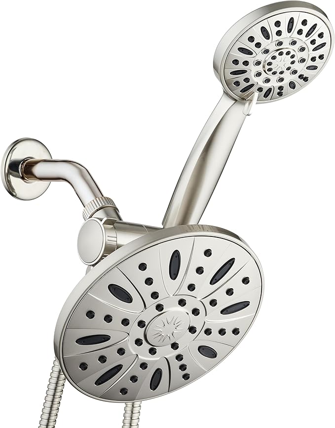 AquaDance 7" Premium High Pressure 3-Way Rainfall Combo Combines The Best of Both Worlds-Enjoy Luxurious Rain Showerhead and 6-Setting Hand Held Shower Separately or Together, Satin Nickel