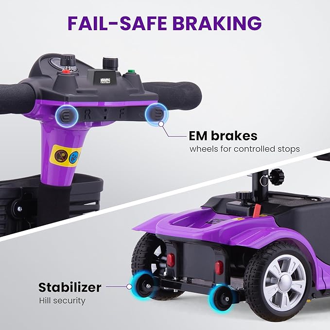 Arshin Mobility Scooter, Electric Foldable Mobility Scooter 300lbs Capacity with Detachable Battery, 15-Miles Powered Mobility Scooters for Seniors & Adults with USB Port, Charger Included (Purple)