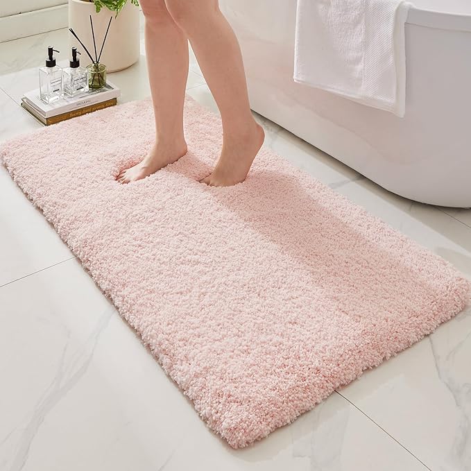 Bathroom Rugs Non Slip Washable 59x24, Ultra Thick Soft Microfiber Absorbent Bath Mats, High Density Foam Latex Non Slip Backing Bath Rugs, Fluffy Floor Carpet for Tub&Shower, Sakura
