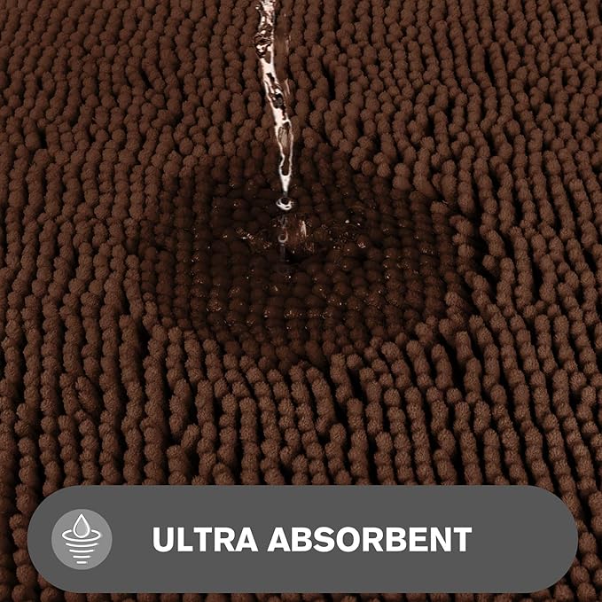 Bathroom Runner Rug 47 x 17 Inch – Long Bath Mat | Absorbent and Washable Thick Chenille Bath Rug Non-Slip Runner Rug for Bathroom, Shower, Sink(Brown)