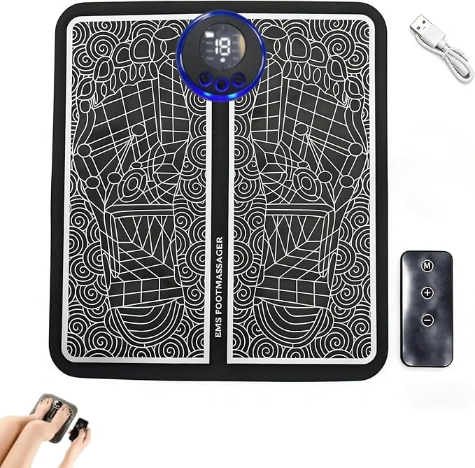 Foot Massager with Remote Control, Foot Stimulating Massage Mat Improves and Promotes Muscle Stimulator for Neuropathy & Recovery, 8 Modes 19 Levels, Foot Mat System for Pain Relief