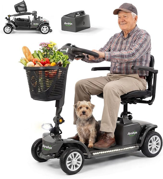 Arshin Mobility Scooter, Electric Foldable Mobility Scooter 300lbs Capacity with Detachable Battery, 15-Miles Powered Mobility Scooters for Seniors & Adults, Charger Included (A061-BLACK)