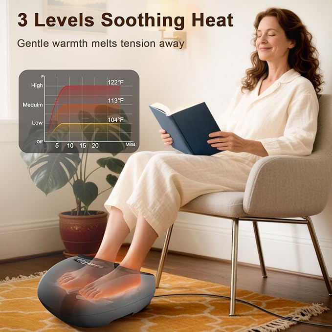 Foot Massager with Heat : Shiatsu Electric Foot Massagers Machine with Vibration & Compression for Plantar Fasciitis & Neuropathy - Relax for Home Office Use
