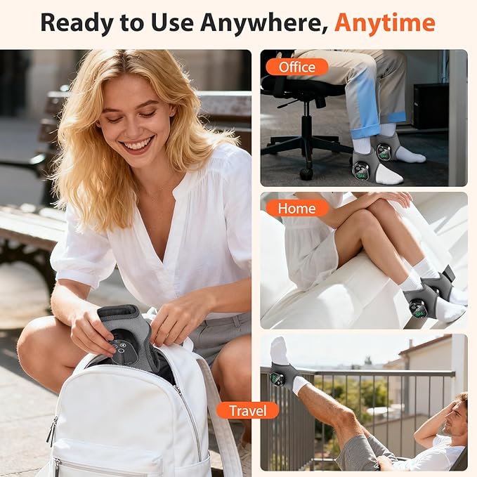 Cordless Ankle Massager, Ankle Heating Pad with Massage, Heated Foot Brace Wrap with 3000mAh Rechargeable, 4 -Level Heats, Foot Heating Pad for Sports/Work/Travel (Grey)