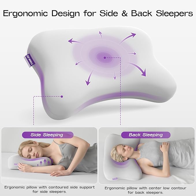 ZZ-WELL Side Sleeper Pillow - Patented Cervical Neck Pillow for Sleeping with Cooling Cover - High Loft Heavy Density Memory Foam Pillows for Side Sleepers & Broad Shoulders Adults (Grey)